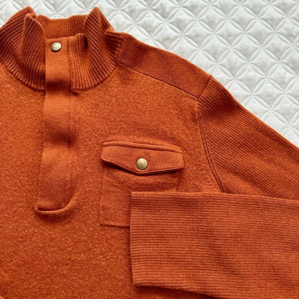 Banana Republic Orange Rust Mock Neck Half Zip Pullover Wool Blend Sweater XL